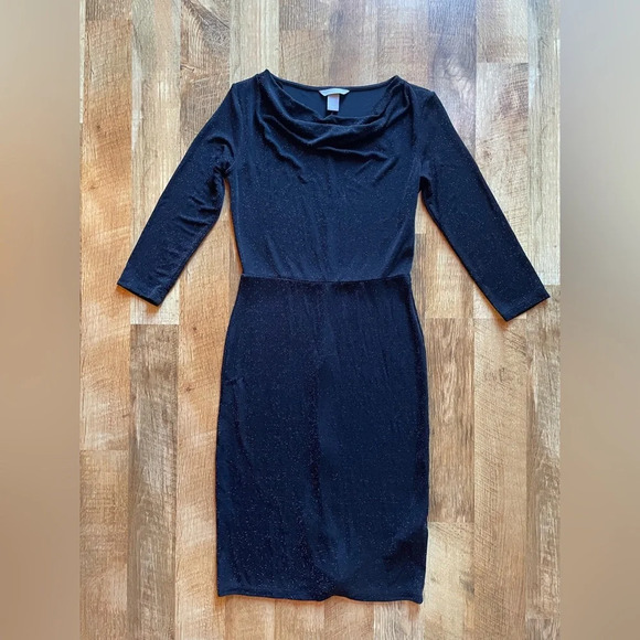 H&M‎ Black and Gold Ribbed Cowl Neck Sheath Dress - Picture 3 of 9